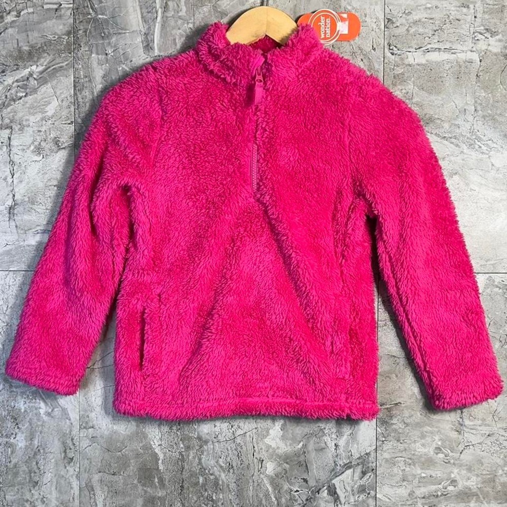 Pink fuzzy cozy  1/4 zip jacket Kids medium‎ 7-8 #kidswear